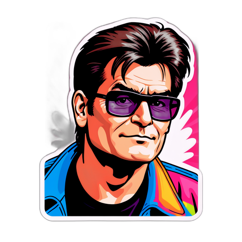Retro sticker van Charlie Sheen in jaren '80 stijl