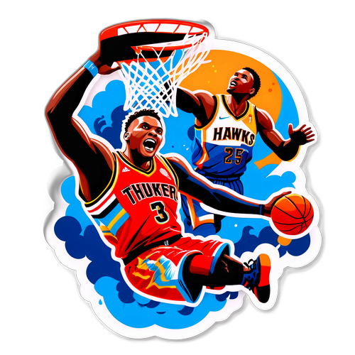 Un joueur des Hawks dunkant sur un joueur du Thunder