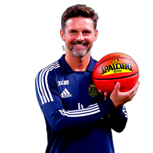 הוא מתגאה עם כדור משחק בידו