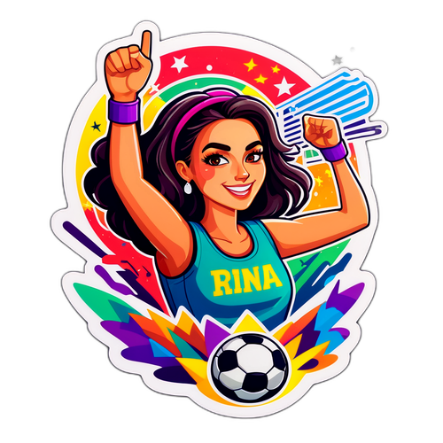 Adesiv colorat cu Irina Rimes la un concert înconjurată de fani ai fotbalului