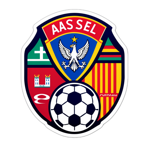 Stylový design samolepky s logy Aston Ville a Basileje, doplněné fotbalovými motivy