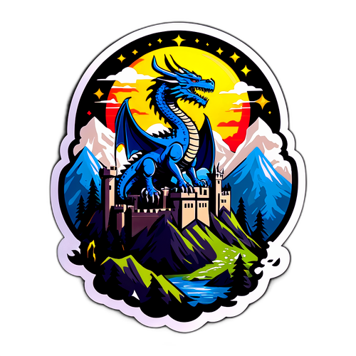 Smok z zamkiem w krajobrazie górskim