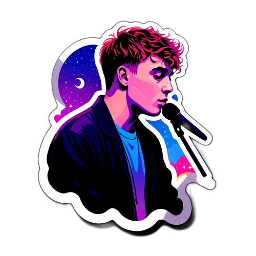 Sticker van Sam Fender met Mystieke Achtergrond