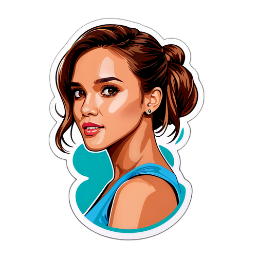 Наклейка, посвященная Джессике Альбе, подчеркивающая её естественную красоту и стиль