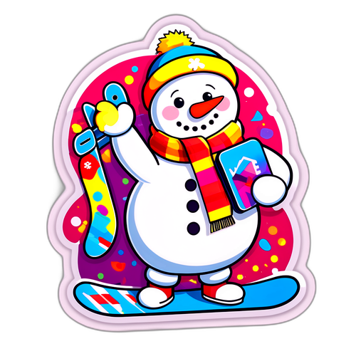 Vrolijke sneeuwman met snowboard