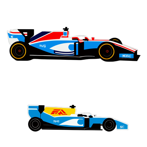 F1 Aufkleber mit technischen Details eines Autos
