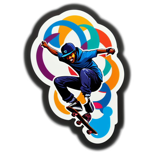 Skateboarder Sky High: Pelekat Menakjubkan dengan Cincin Olimpik yang Memukau!