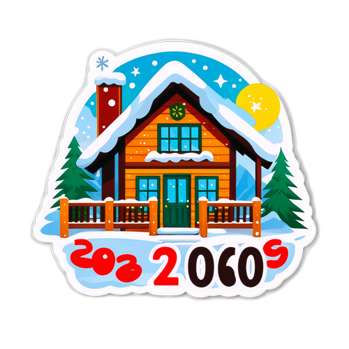 Chalet Scene met '2026' in Sneeuwstijl