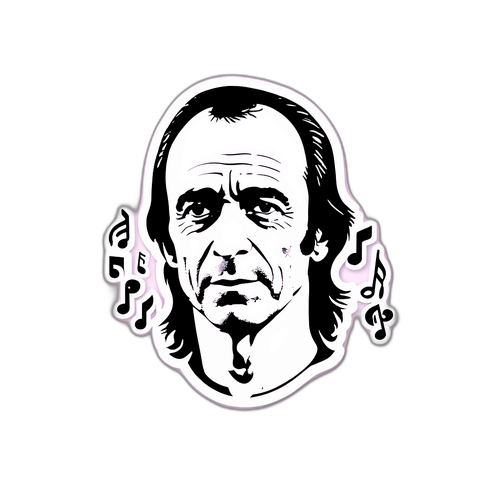 Design minimaliste du visage de Jean-Jacques Goldman avec des notes de musique flottantes
