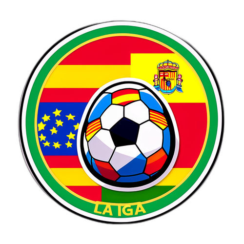 Logo La Liga z piłką nożną i flagami hiszpańskich drużyn