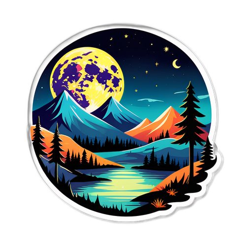 Sticker de luna llena con paisajes naturales