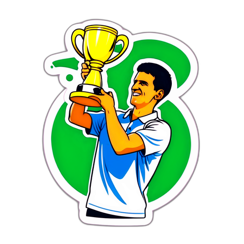 Ilustrace Djokoviče s trofejí