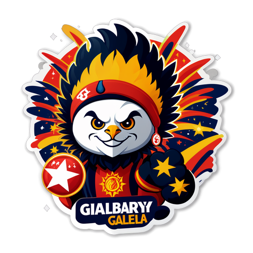 Stiker Galatasaray z maskotką w otoczeniu fajerwerków