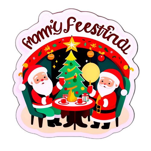 สติกเกอร์ต้อนรับเทศกาลคริสต์มาสที่อบอุ่นของการรวมตัวของครอบครัว