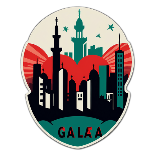 Silhouette Skyline Gaza dengan Simbol Hati
