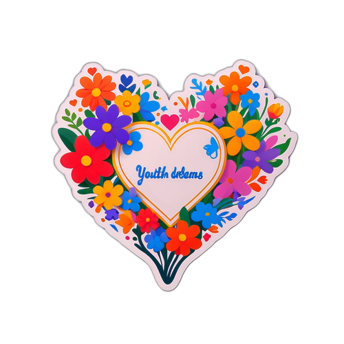 Символічна наліпка з квітами на фоні серця