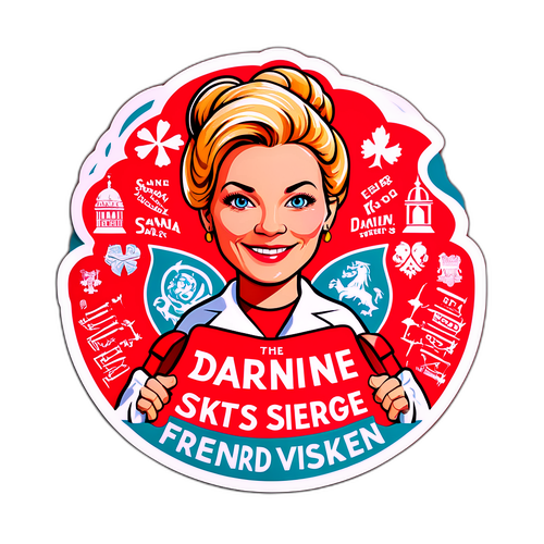 Sticker med Mette Frederiksen's slogans og danske symboler