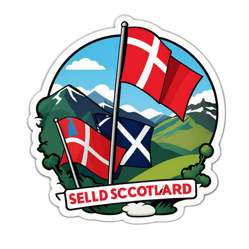 덴마크와 스코틀랜드 국기가 함께 있는 스티커 디자인
