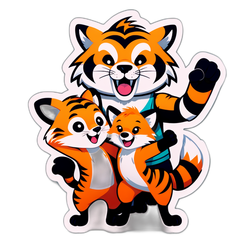 귀여운 호랑이와 여우가 함께 응원하는 일러스트