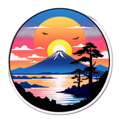 穏やかな風景のデザインと琵琶湖の夕日