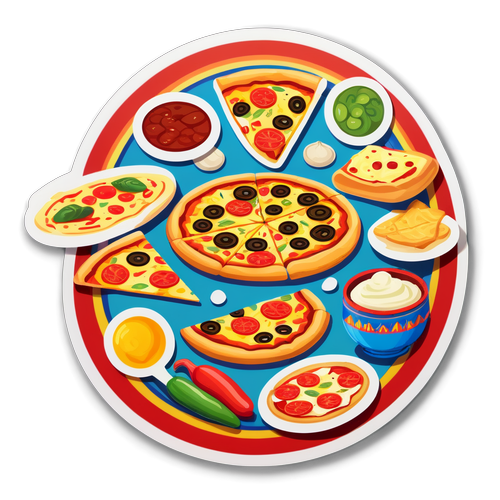 Sticker tematic cu mâncăruri tradiționale românești și pizza