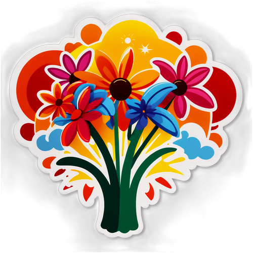 五月节涌动的阳光花朵贴纸