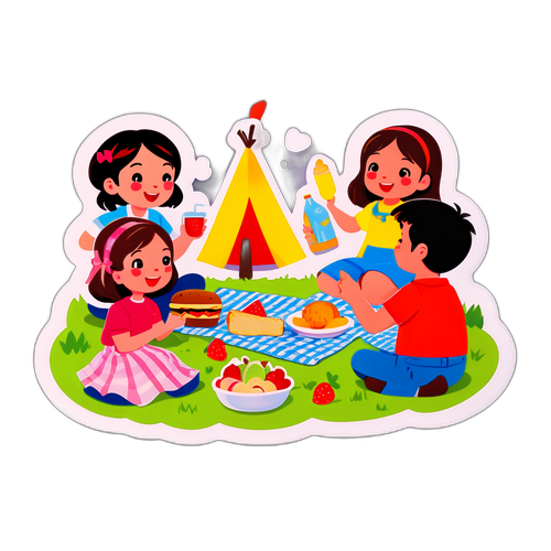 친구들과 함께하는 소풍을 즐기는 캐릭터들