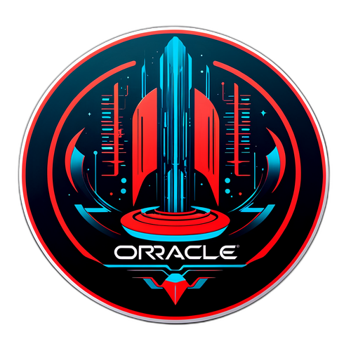 Logo Oracle cu fundal tehnologic futurist