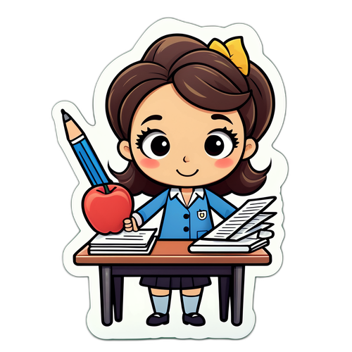 Kaakit-akit na 'test' sticker ng guro na may mga papel