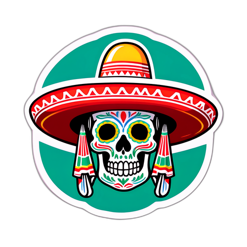 Sticker del Alamo de San Antonio con Sombrero Mexicano