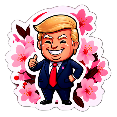 Autocolant Donald Trump cu flori de cireș