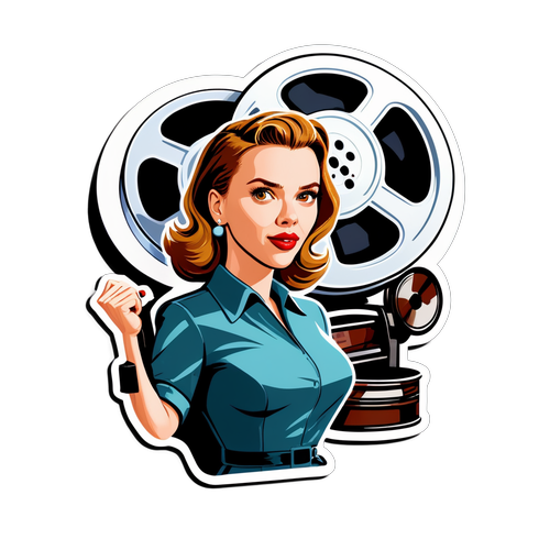 Playful Caricature of Scarlett Johansson with Film Reel