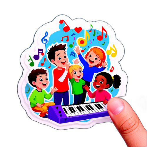 מדבקה משחקית עם מיכאל הקטן והמוזיקה