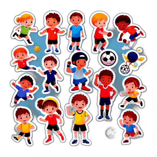 Autocollant illustrant des enfants pratiquant divers sports