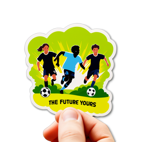 Diseño de un sticker que representa a jóvenes jugando fútbol en un parque