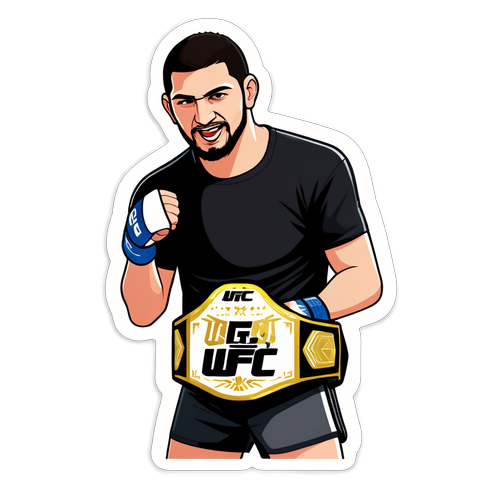 Стикер с Исламом Махачевым holding UFC чемпионский пояс