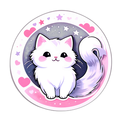 可爱长毛白猫贴纸