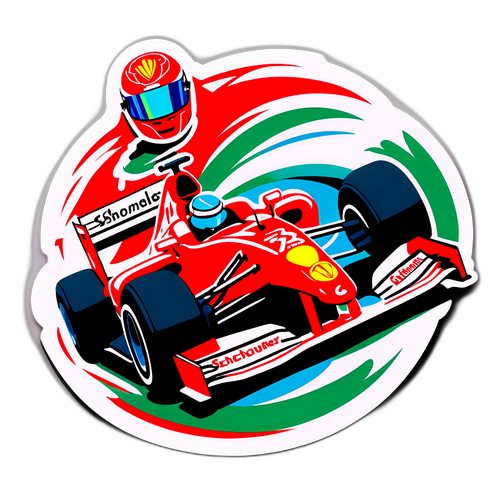 Autocolant dinamic cu Michael Schumacher în acțiune pe pista de curse