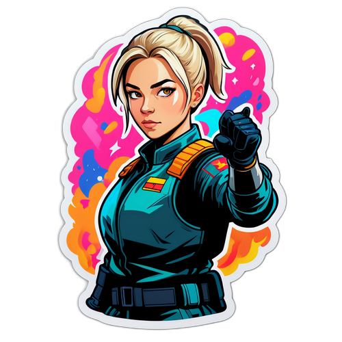 Наклейка с портретом Амандой Анисимовой в боевом стиле