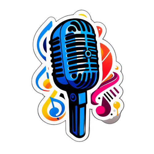 Sticker cu microfon și note muzicale