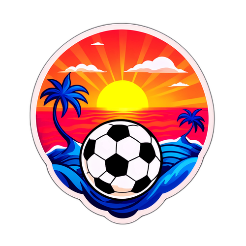 Ball ng Football na Natutunaw sa Beach Sunset