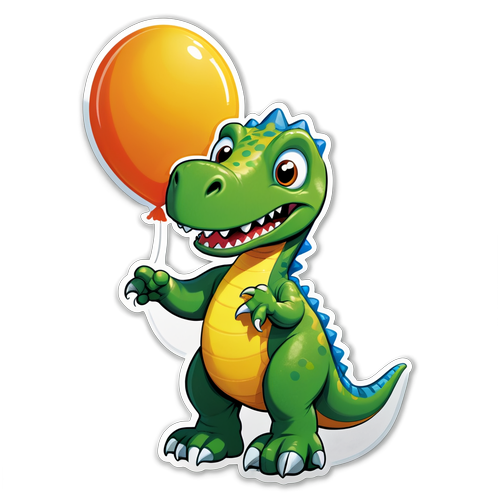 Friendly Dinosaur with a Balloon Sticker