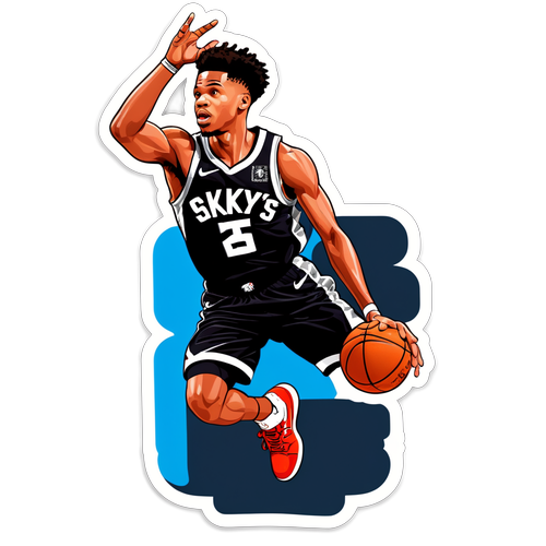 A sleek design featuring Dejounte Murray mid-dunk with 'Sky's the Limit'