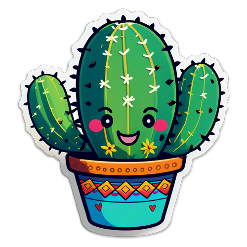 Adorable Cactus with Sombrero Sticker