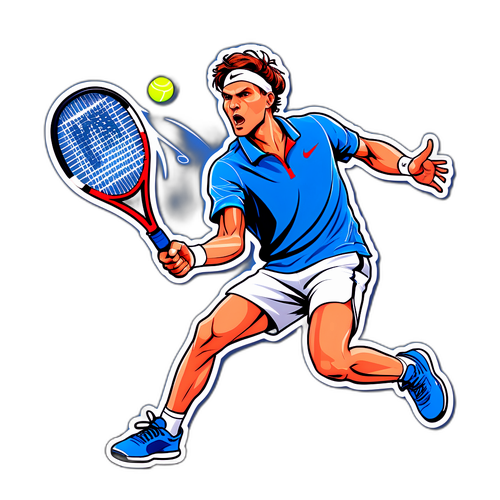 Dynamiczna ilustracja Jannika Sinnera w akcji na korcie tenisowym