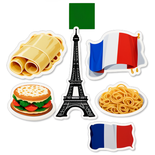 Kichocheo! Sticker ya Vintage ya Bendera za Italia na Ufaransa Kuwakilisha Utamaduni wa Nyumbani wa Pasta na Mnara wa Eiffel!