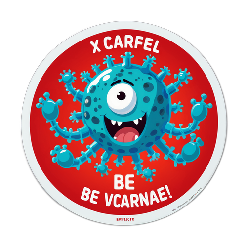 Sticker van een virusvariant met cartoon-achtige coronavirus in België