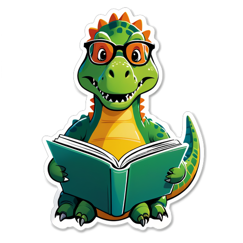 Masayang Sticker ng Dinosauro na Nagsusulat ng Libro