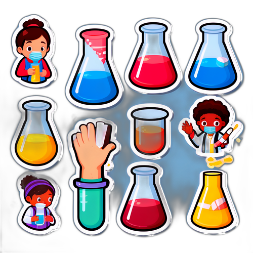 어린 학생들이 과학 실험을 하는 스티커