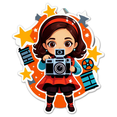 Illustratie van Lyna Khoudri met filmcamera